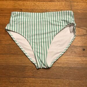 White and Teal stripped bathing suit bottoms, size large from Old Navy